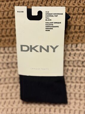 DKNY Black Opaque Control Top Tights Vintage 1990’s Size Tall
